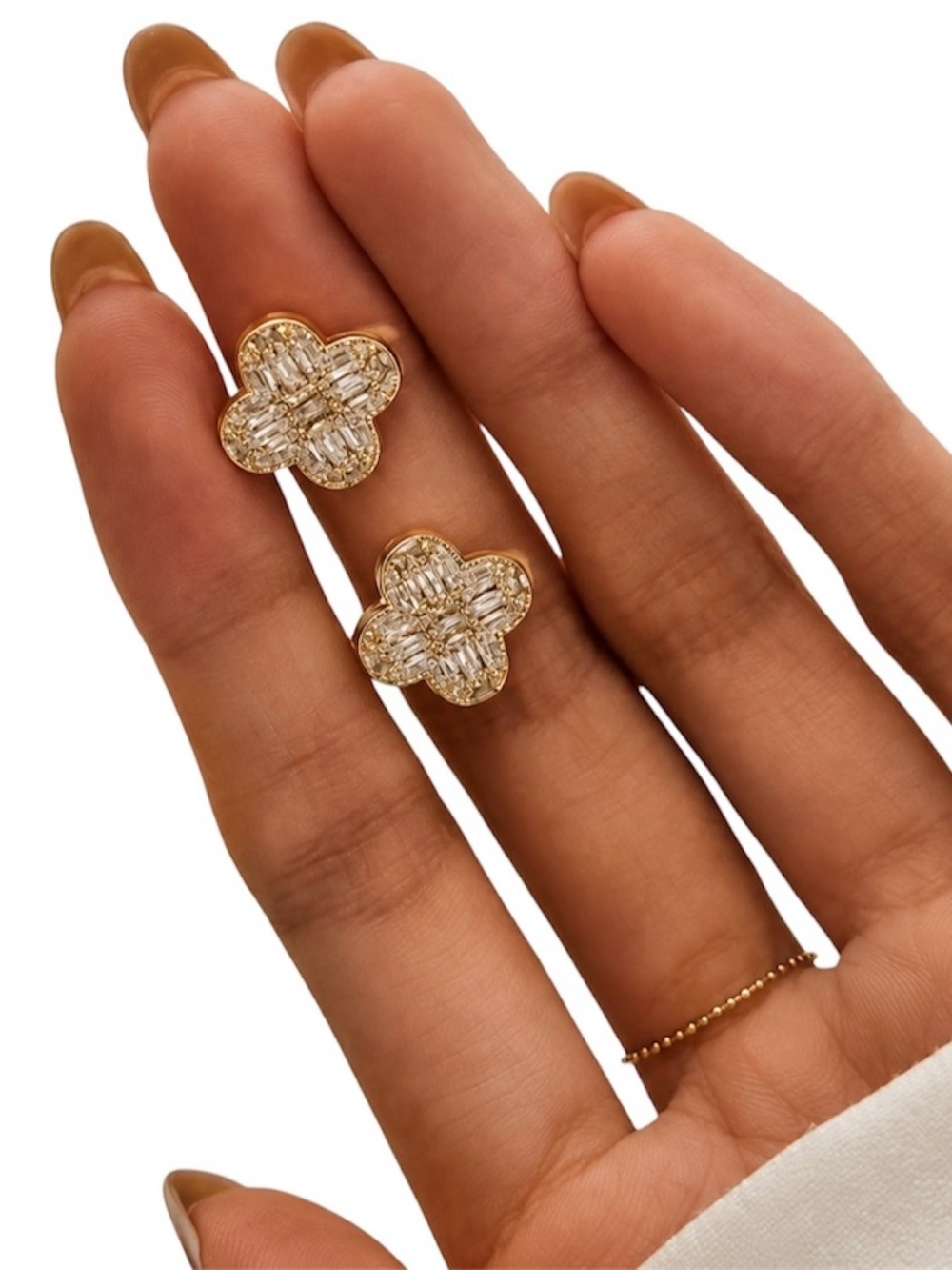 18K Gold Plated Crystal Clover Stud Earrings